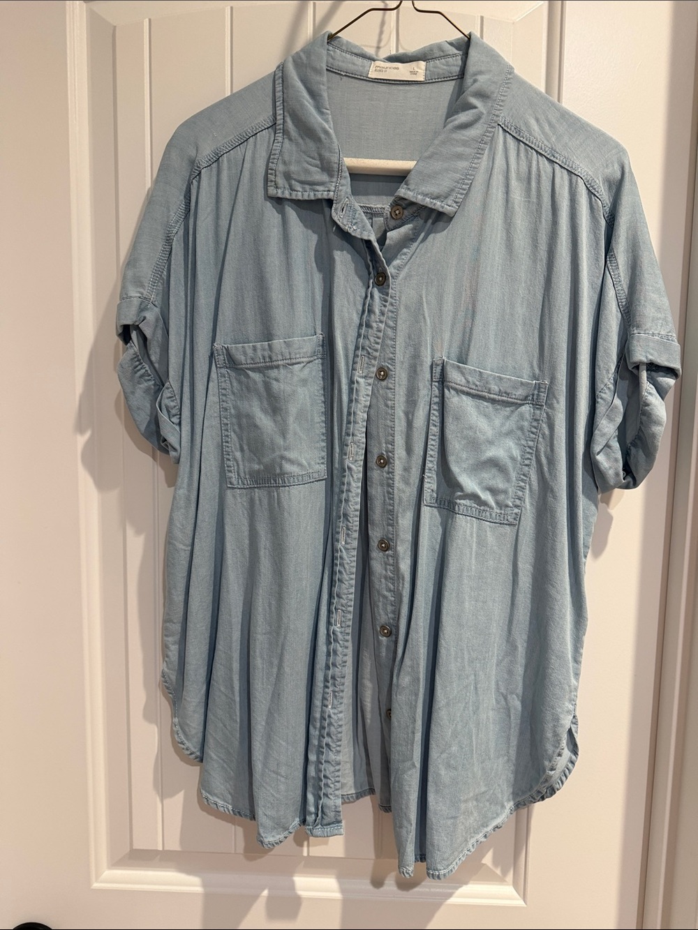 Maurices Light Blue Denim Button-Down Shirt